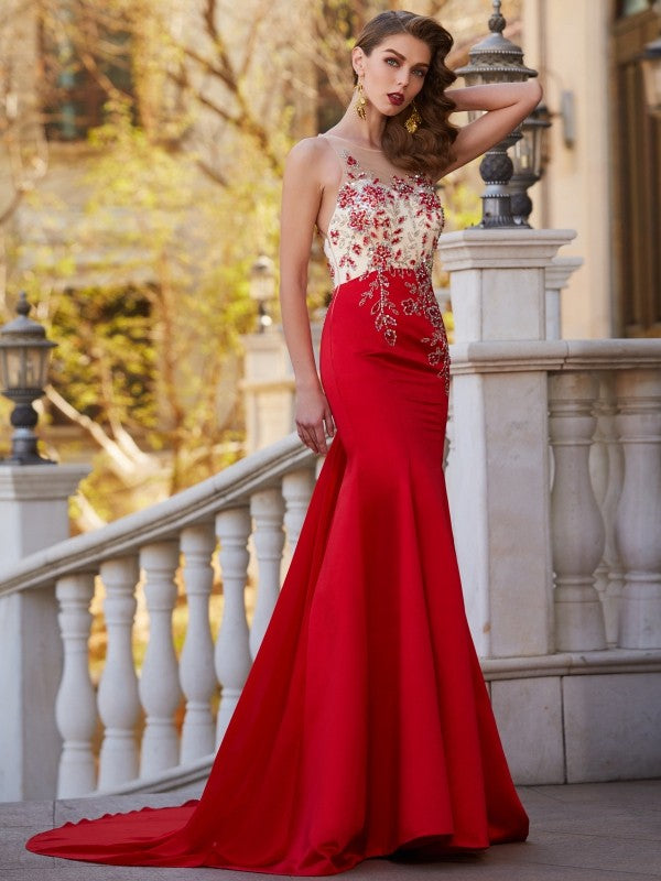 red chiffon prom dress