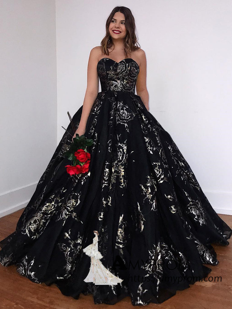 Black Sweetheart Long Prom Dresses With Pocket Backless Elegant Prom D