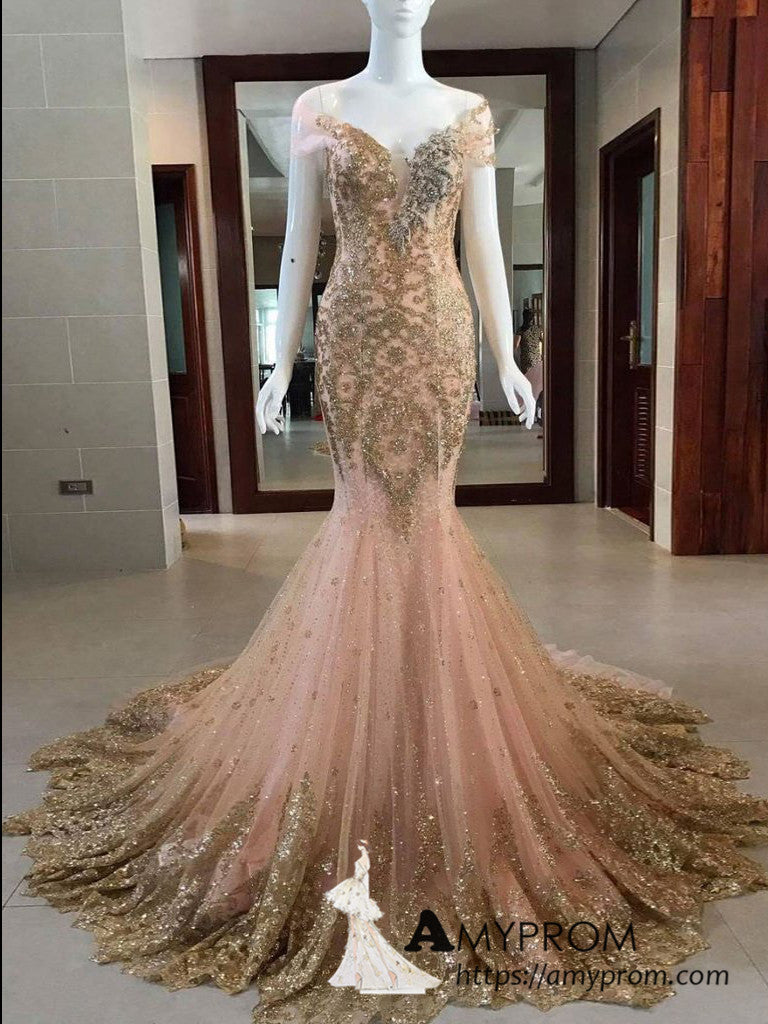 pink and gold evening gown