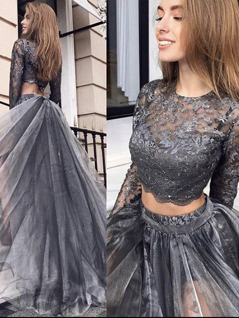 silver long sleeve prom dress