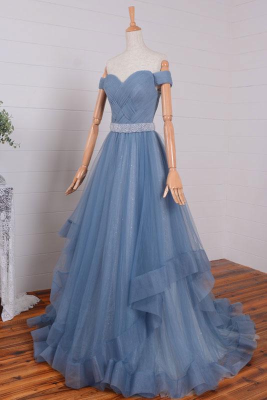 Ice Blue Diamond Satin Two Piece Mermaid Prom Dress Promfy