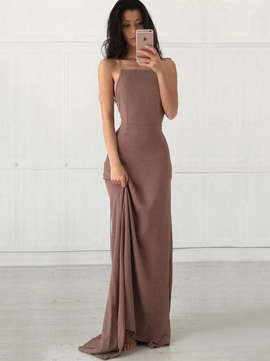 long spaghetti strap formal dress