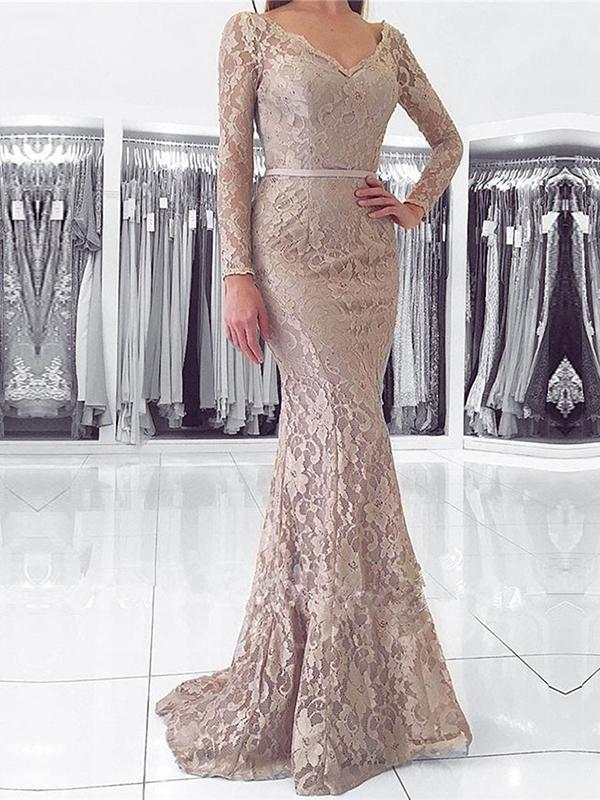 long sleeve floor length formal dresses