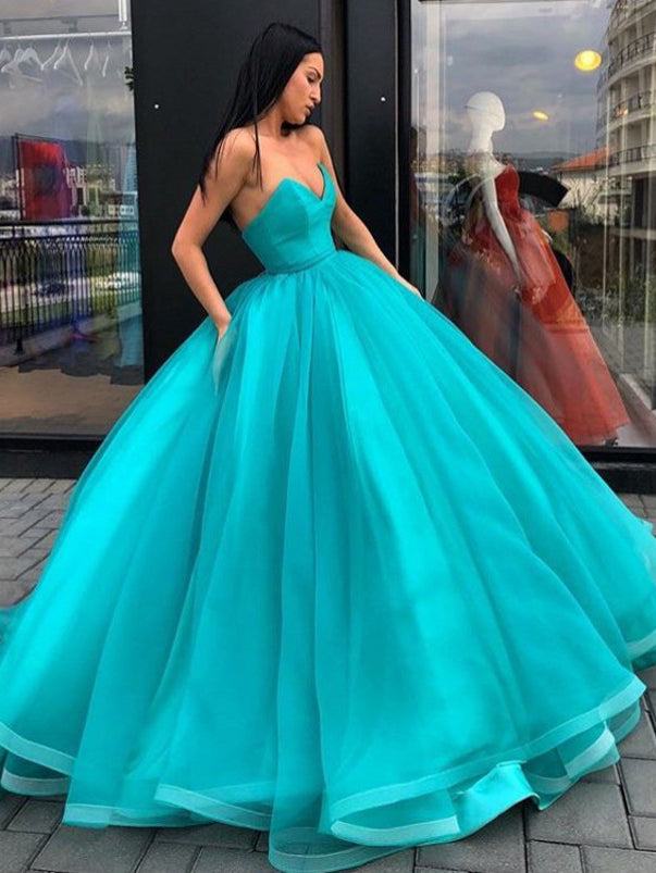 red strapless ball gown prom dress