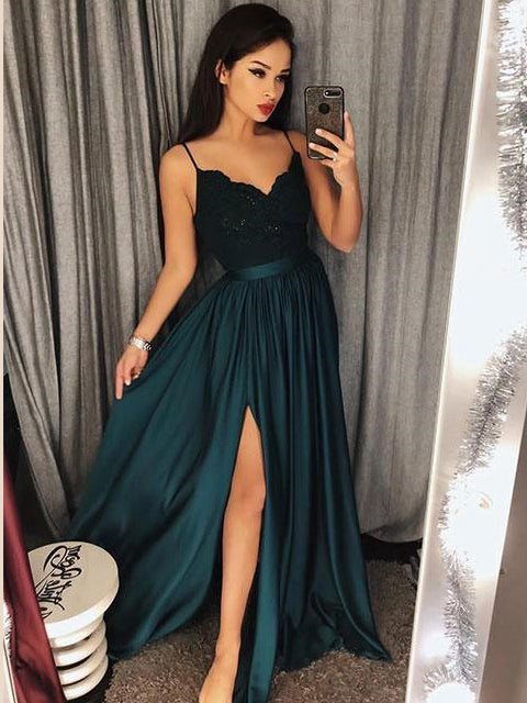 2018 Chic A line Prom Dresses Spaghetti 