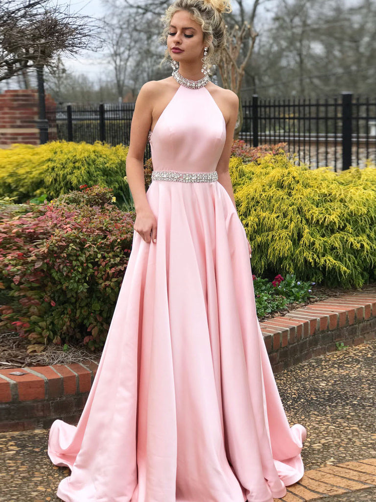 Simple A-line Prom Dresses Pink High 