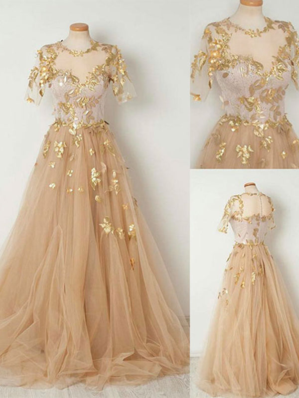 gold evening dresses with sleeves
