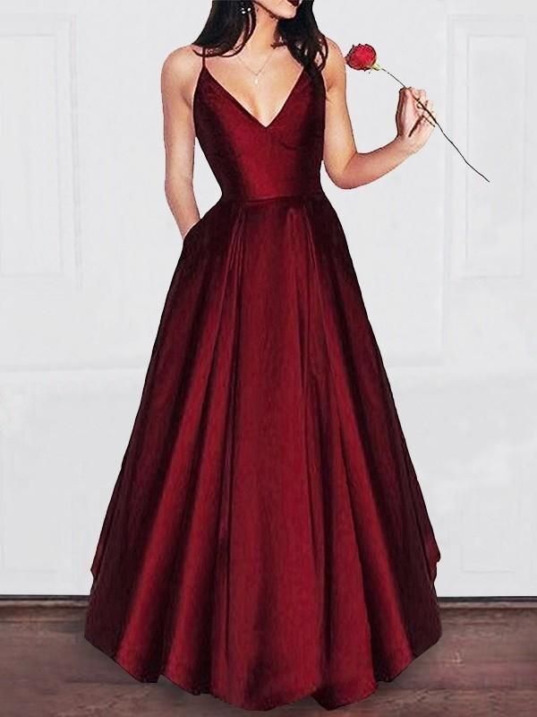 a line burgundy prom dress