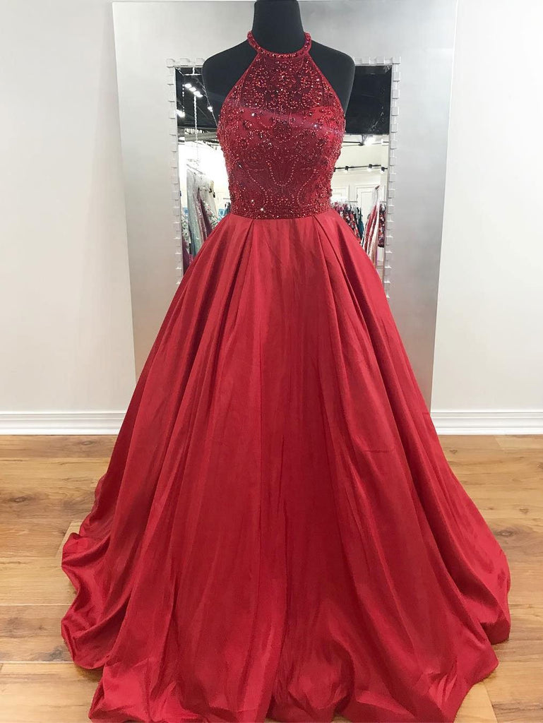 Chic Red Prom Dresses Long A-line Scoop 