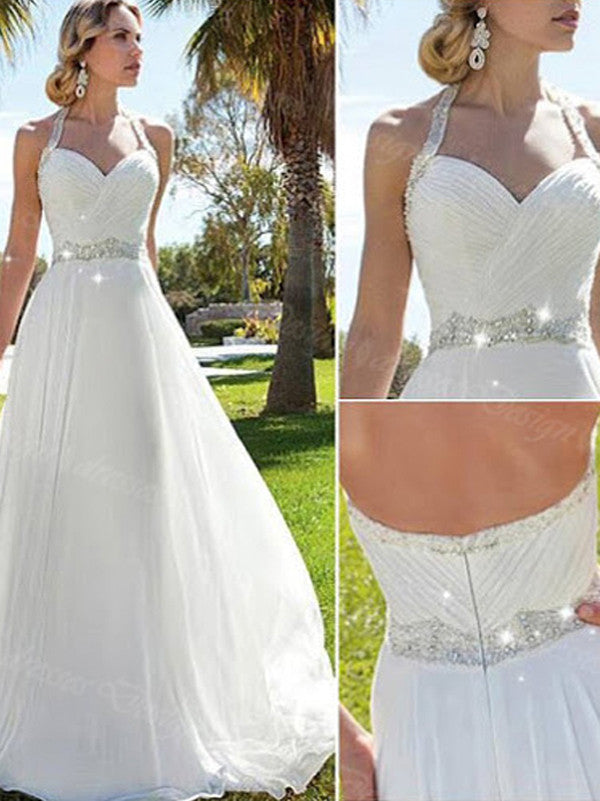 a line halter wedding dress