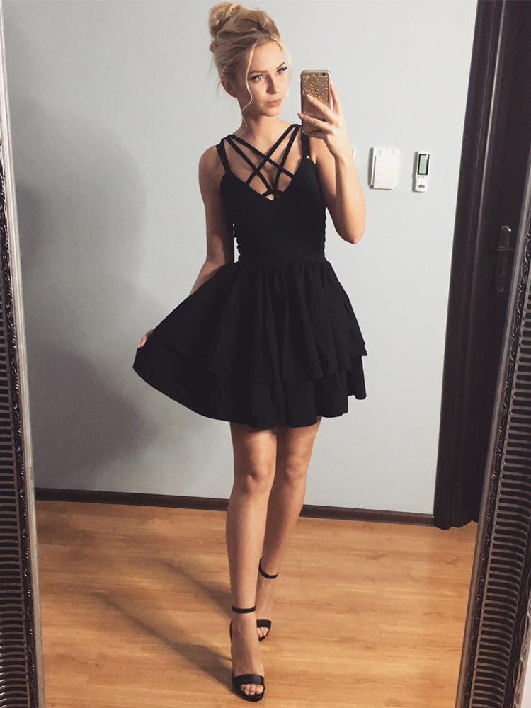 black spaghetti strap homecoming dress