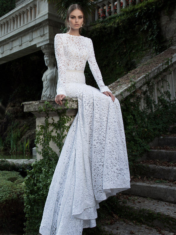 long sleeve gown with train