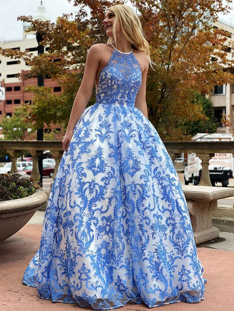 blue modest prom dresses