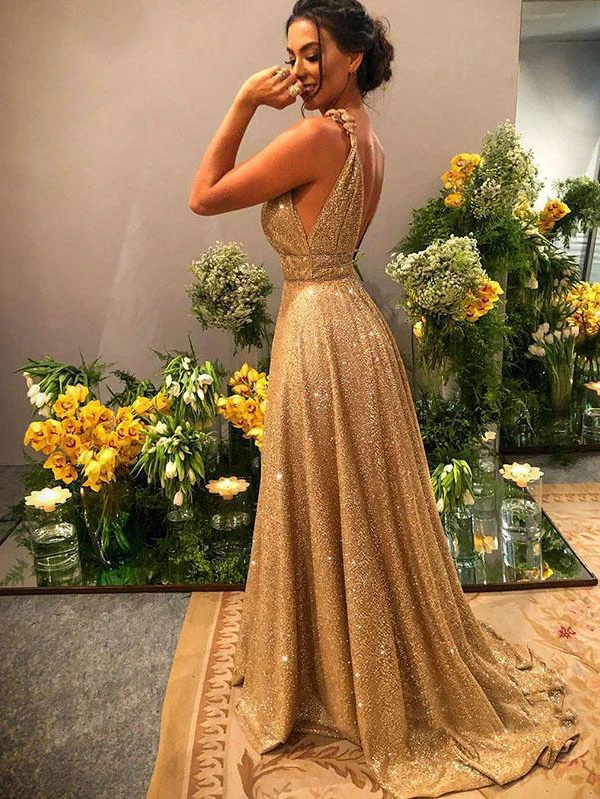 gold glitter prom dresses