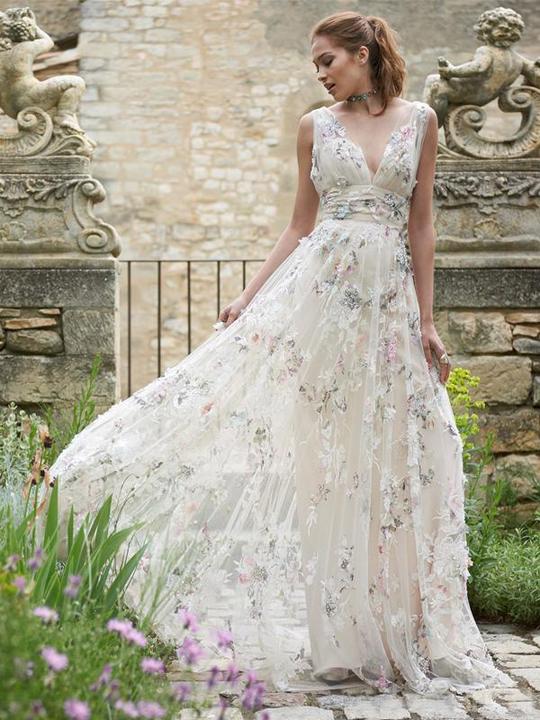 3d floral long dress