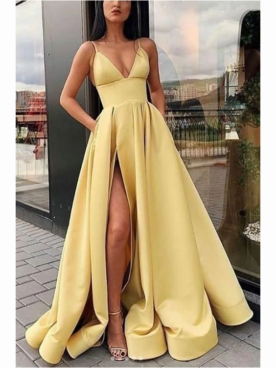 yellow prom dress with pockets