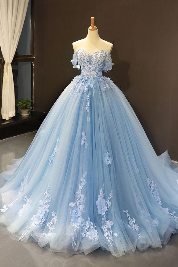 blue floral evening gown