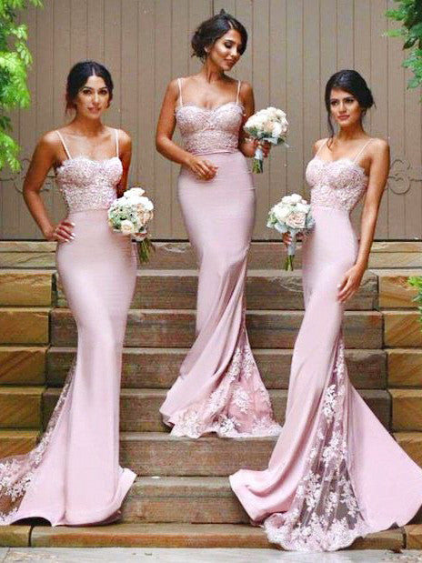 pink mermaid bridesmaid dresses