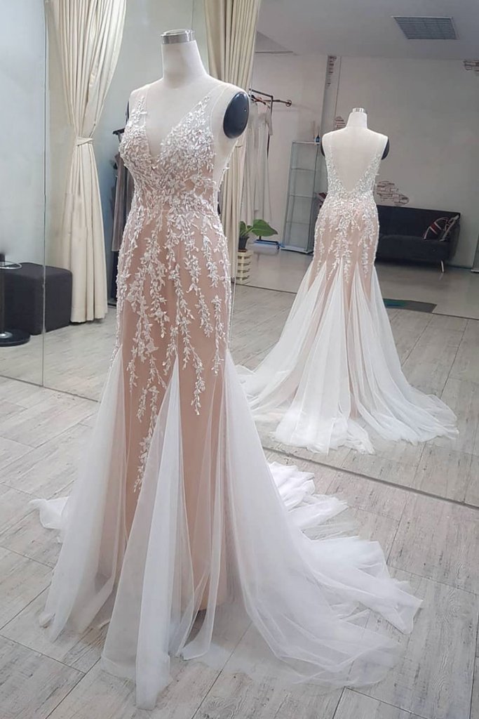 white and champagne prom dress