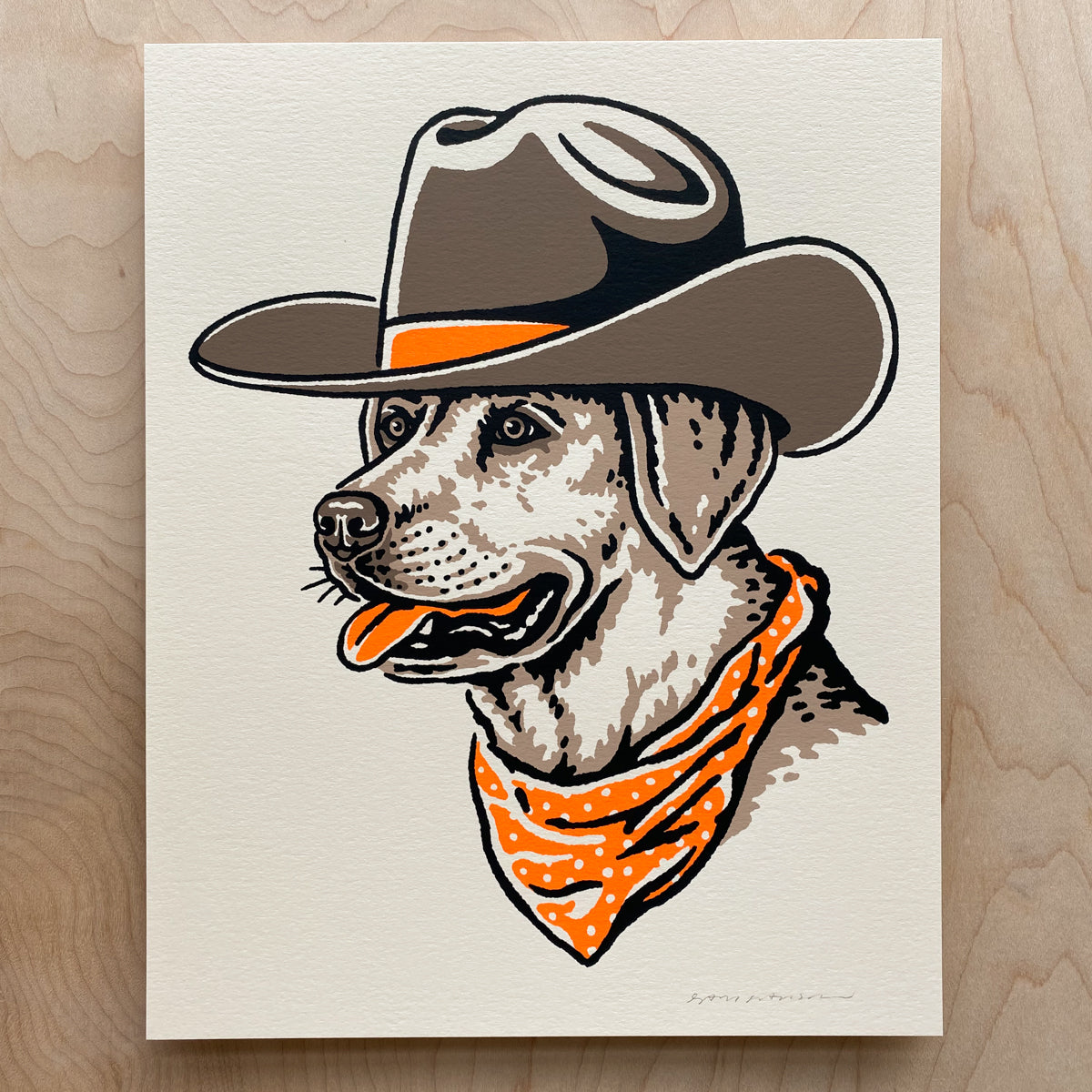 SOLD OUT. Yellow Lab Cowdog - Signed 8x10in Print #307