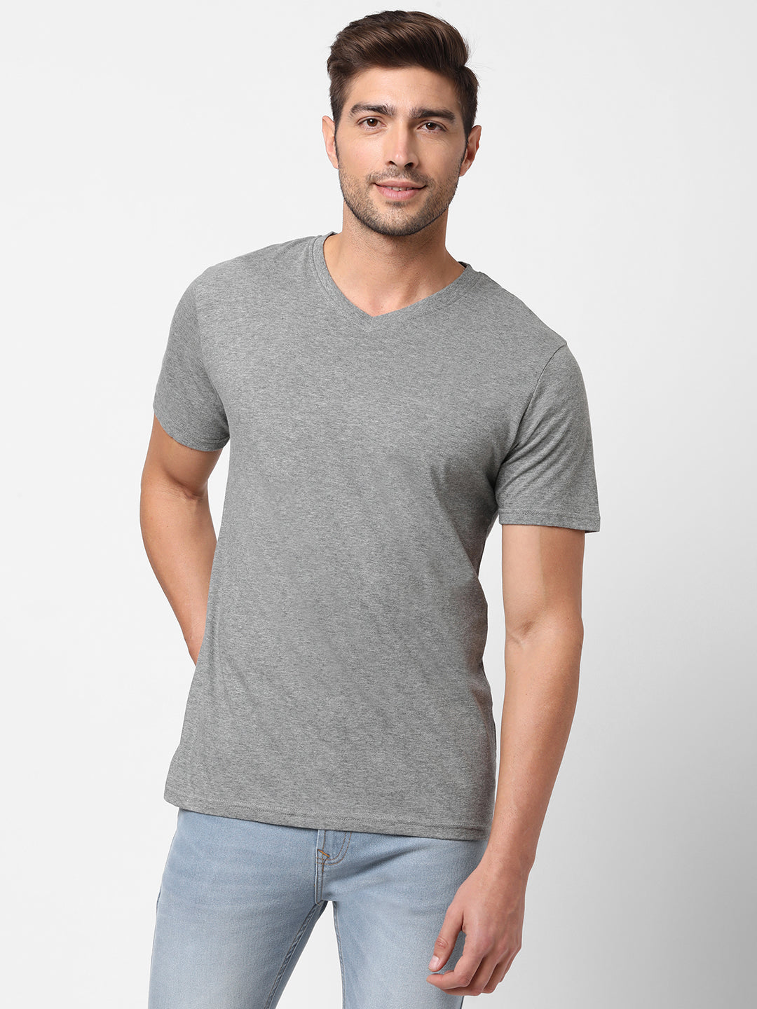 Light Grey Cotton Tshirt | Mens Casual Wear Regular Fit Cotton Tshirt