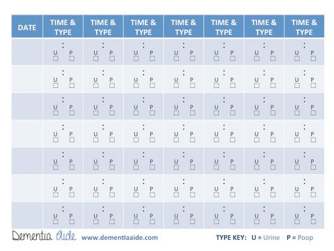 Dementia Aide Potty Log for Incontinence