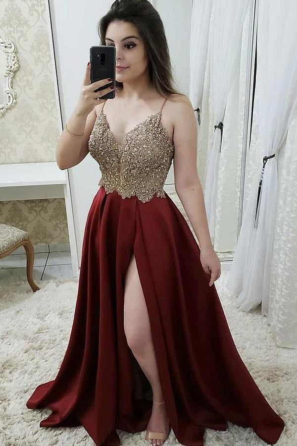 burgundy glitter prom dress