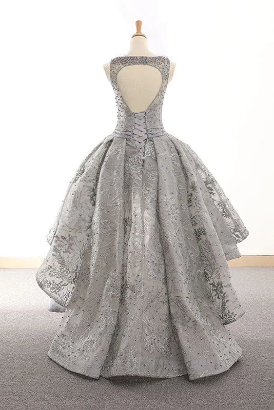 silver high low wedding dress