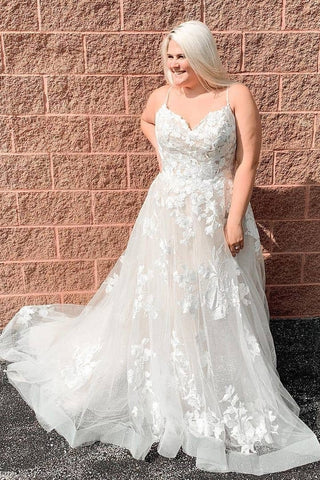 Chic Spaghetti Straps Long Flowy Wedding Dresses Bridal Dress Y0159