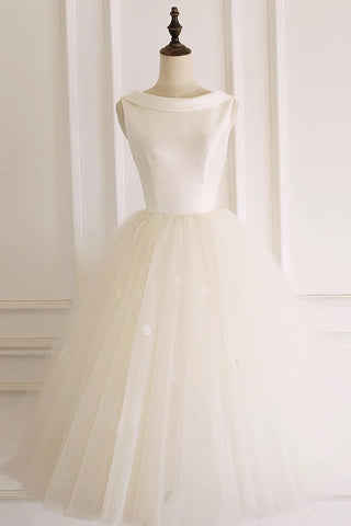 Vintage Satin Tulle Ivory Tea Length Elegant Wedding Dresses Y0252