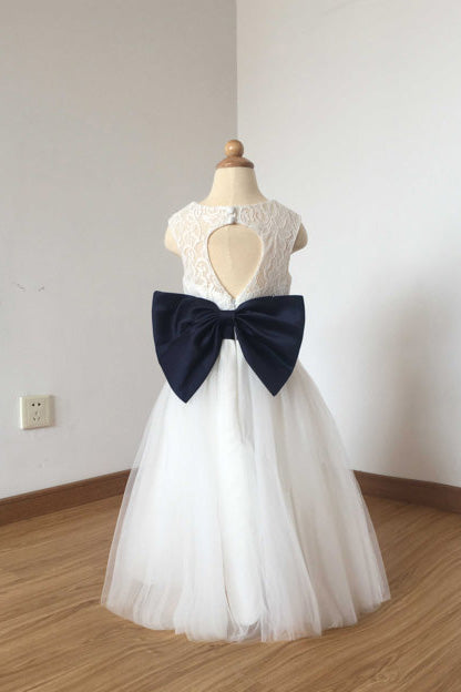 flower girl dresses with blue ribbon