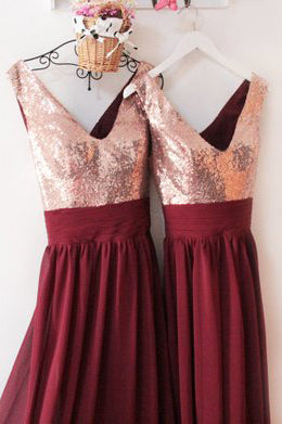 burgundy and rose gold dress