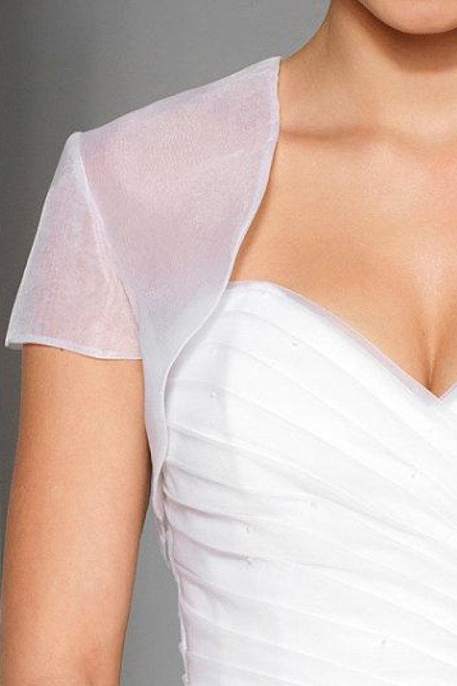 Simple Short Sleeve Illusion Tulle Weeding Jacket Cheap Bridal