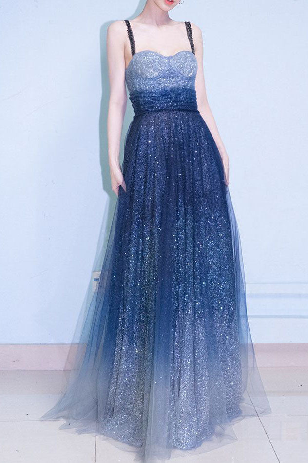 royal blue tulle prom dress