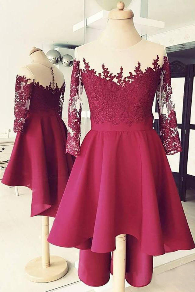 dark red high low dress