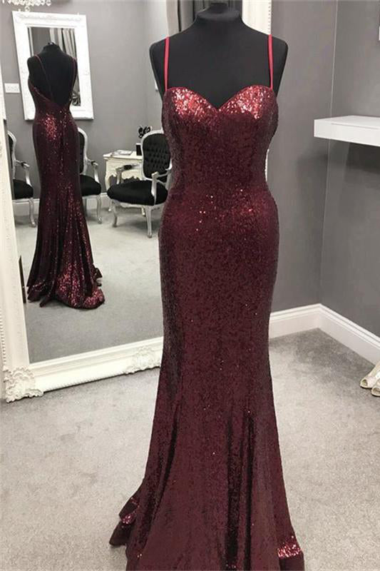 sparkly spaghetti strap prom dress