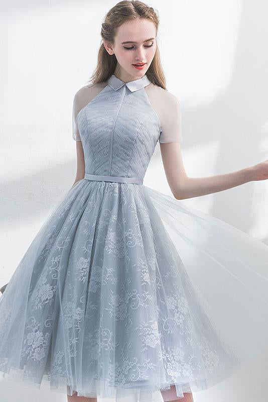 A Line Short Sleeves Tulle Homecoming 
