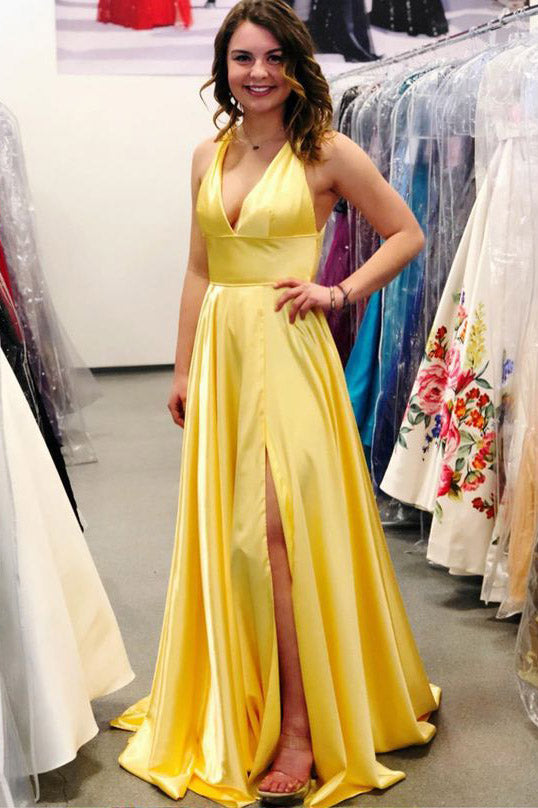 yellow deep v dress