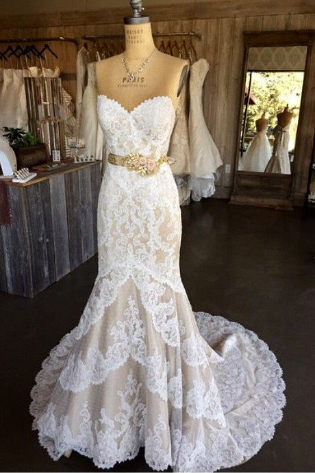 strapless lace wedding dress