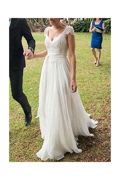 a line cap sleeve wedding dress