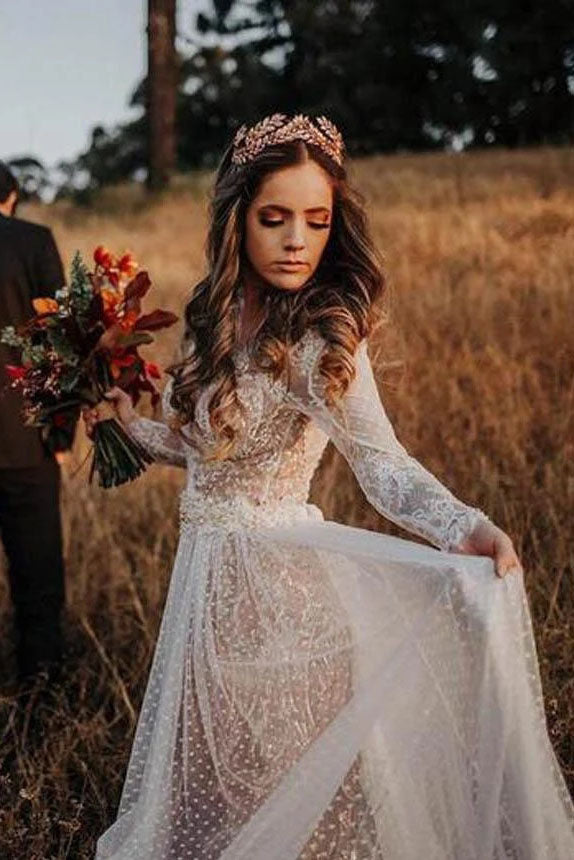 lace sleeve boho wedding dress