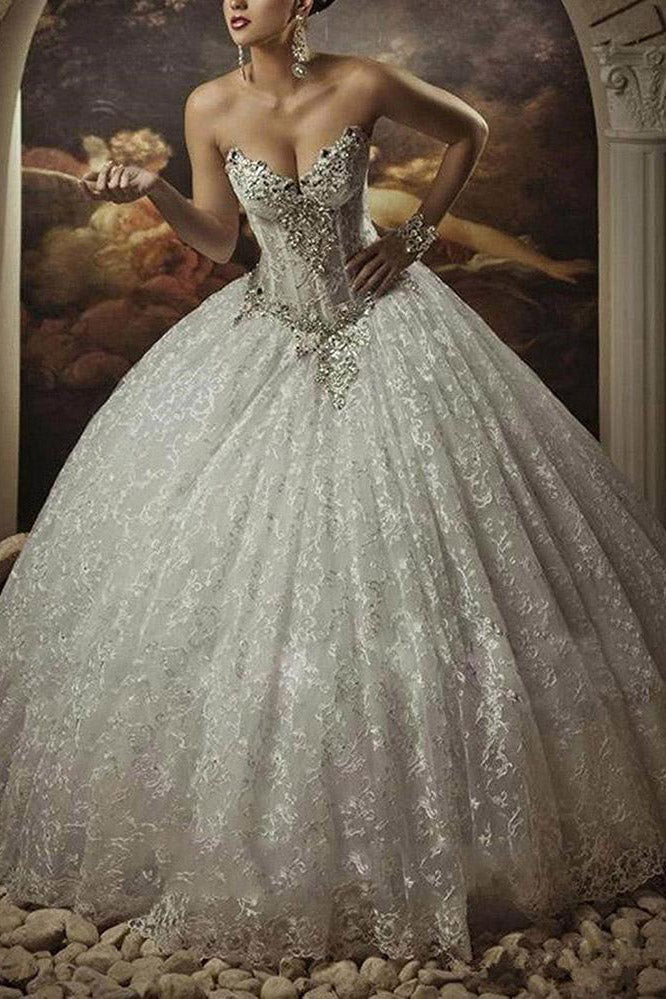 Gothic Style Corset Ball Gown Lace Wedding Dresses Sweetheart Beaded 1253