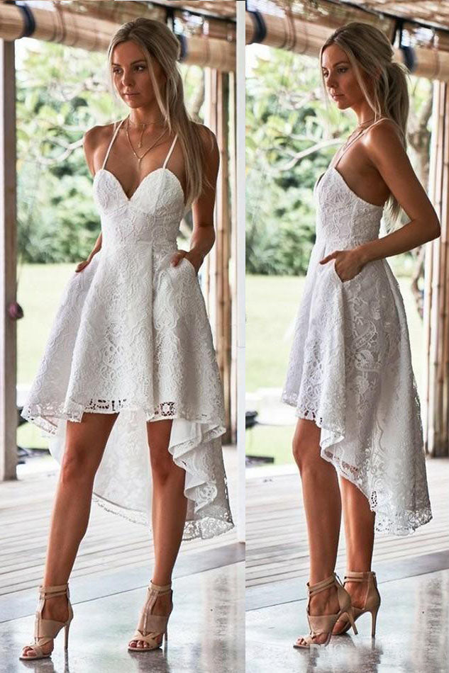 spaghetti strap white lace dress