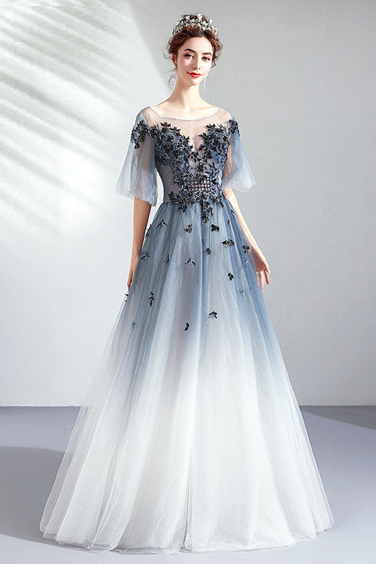 Floor Length Half Sleeves Tulle Long 