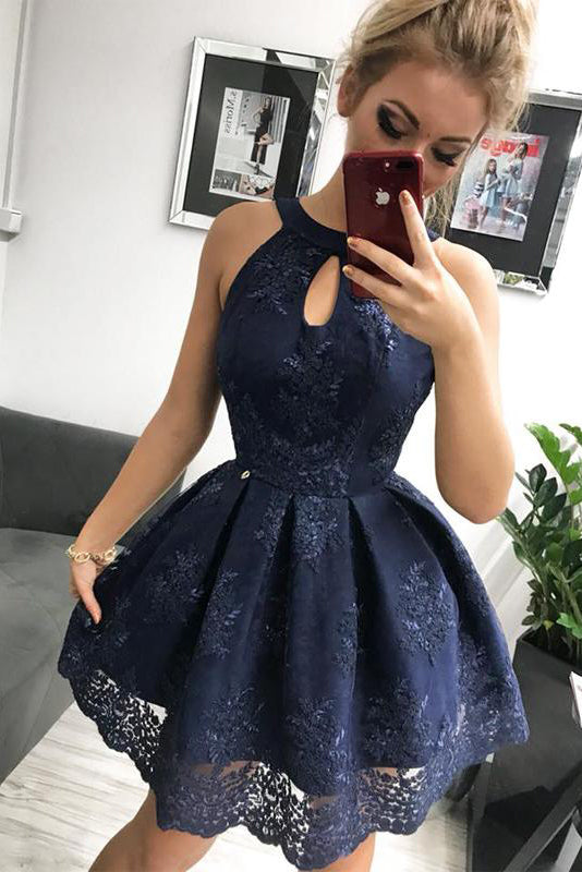 navy and white lace dress