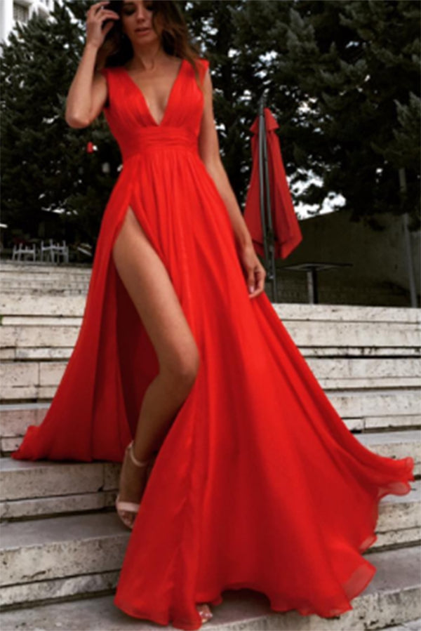 red prom dress flowy
