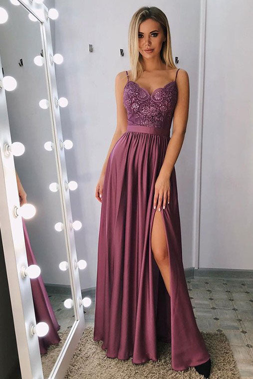 Spaghetti Straps Floor Length Prom Dresses With Appliques Beading N246 Simibridaldresses 