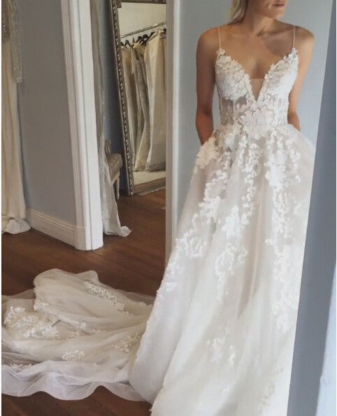 spaghetti strap wedding dress