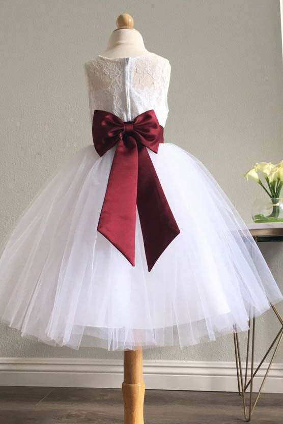 flower girl dresses white and burgundy