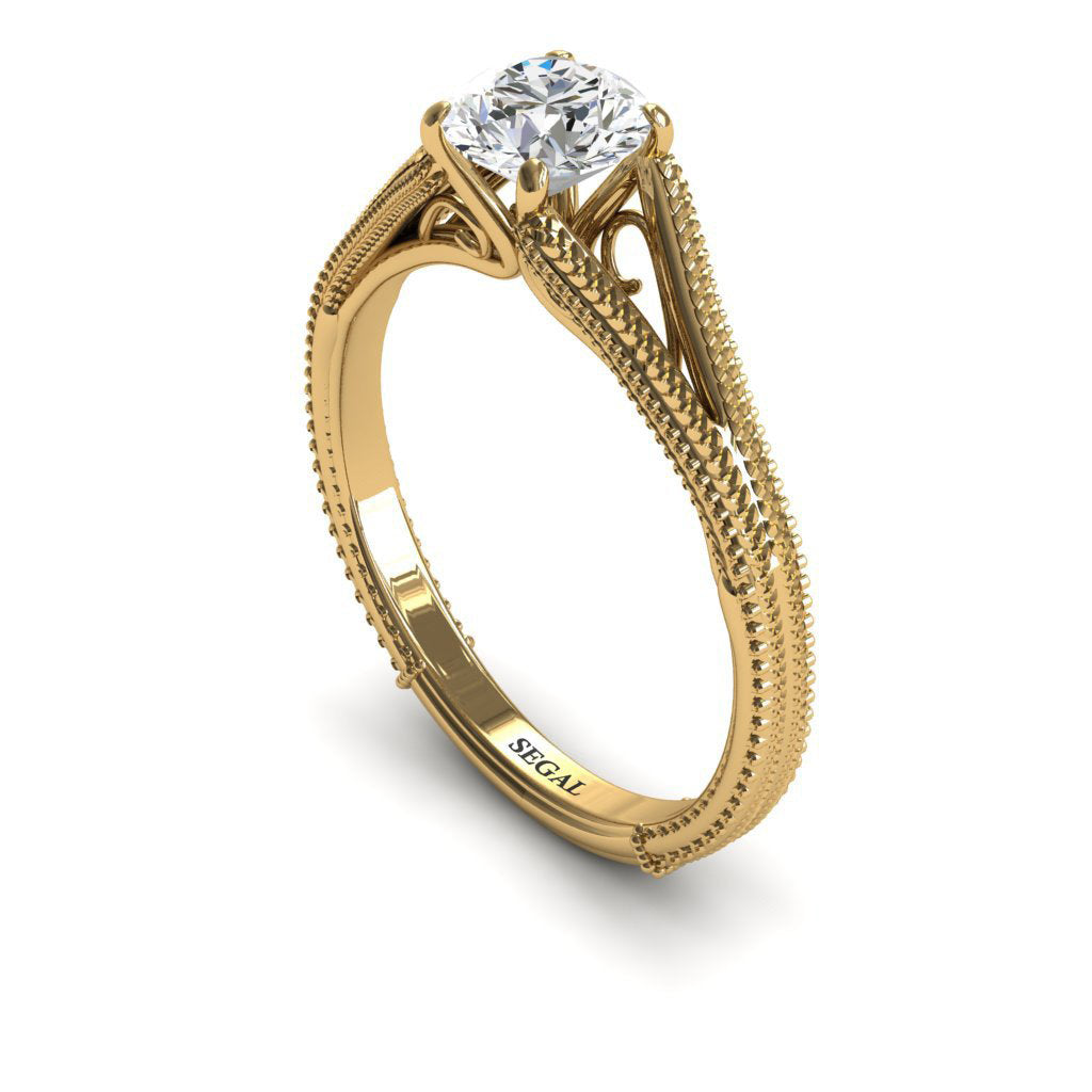 leef ermee taxi Wennen aan Victorian Engagement Ring - 14K Yellow Gold 0.84 Carat Round Cut Diamond Vintage  Ring - Eva – Segal Jewelry